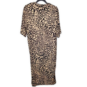 Chico’s Cheetah Print Short Sleeve Zipper Back Slitted Sides Dress Cream Black 0